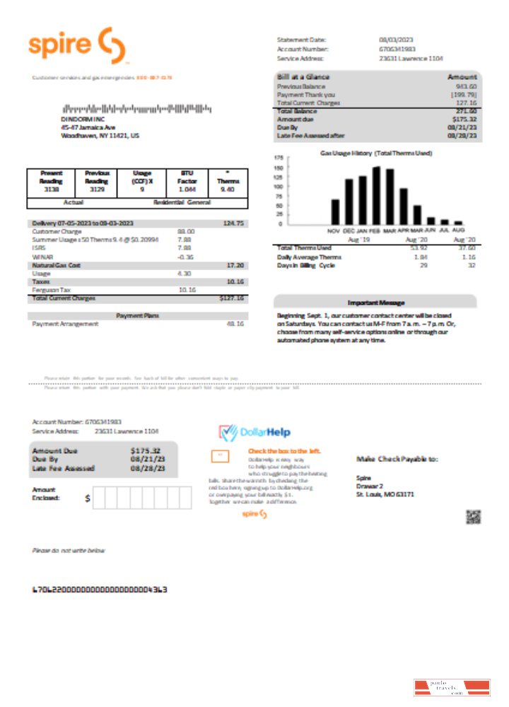 Spire gas utility business bill,  SCR PSD template